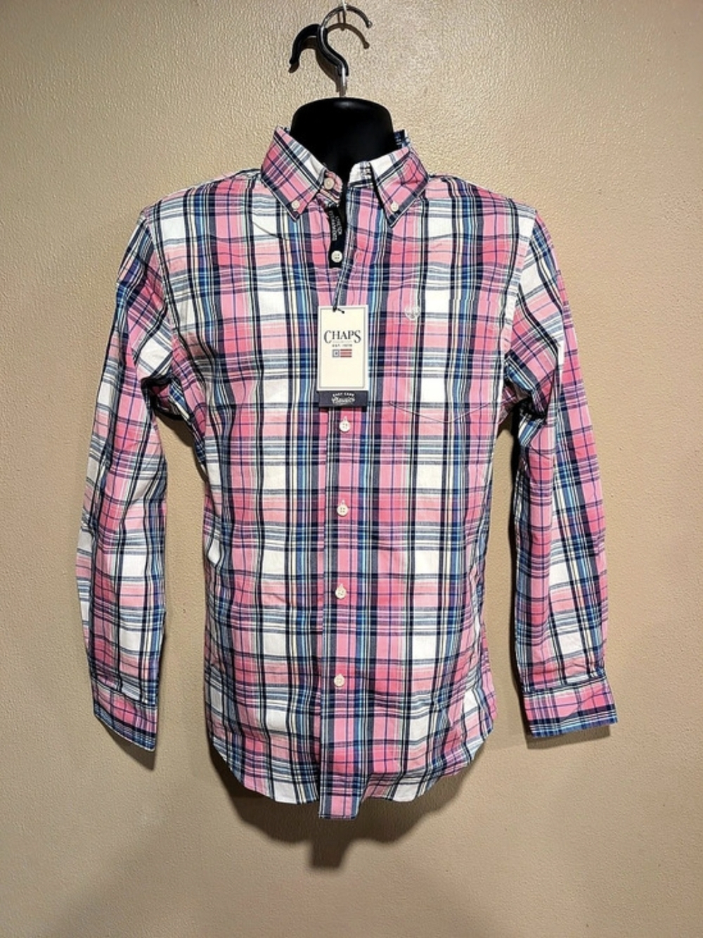 Chaps Mens Stretch Easy Care Plaid Button Down Shirt S NWT